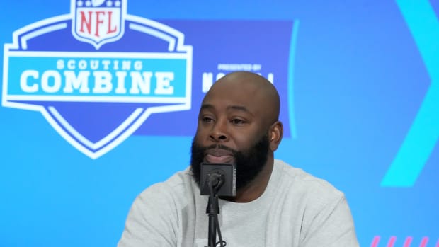 Tennessee Titans general manager Ran Carthon speaks during a press conference during the NFL Scouting Combine at Indiana Convention Center.